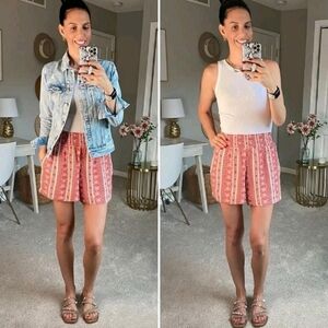 Knox Rise Ikat Brick Red & White Striped Smocked Waist Pull-on Shorts Size XXL